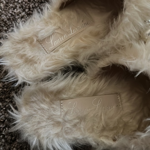 Adorable Faux Fur & Pearl White Slip Ons - Picture 3 of 4